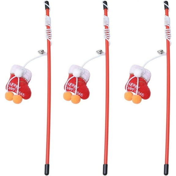 3pcs Cat Wand Toys Cat Teaser Wand Toys Christmas Stocking Decorations Interactive Catcher Teaser Toys for Kitten Cat