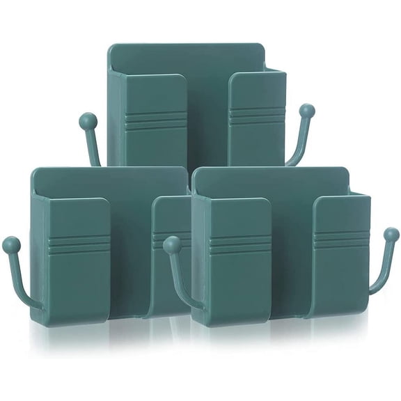 3pcs Cell Phone Holder for Bed, Wall Mount Storage Organizer Box, Wall Mounted Remote Control Holder with Hook, Self-Adhesive Universal Media Organizer Storage Box (White)