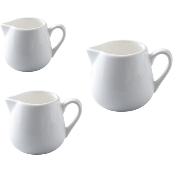 3pcs Ceramic Milk Jug with Handle, White 50ml Coffee Creamer Container