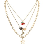 3pcs Cherry 8-Ball Necklace Set for Women Gold Leopard Dice Star Charm Y2K Punk Charm Pendant Chain Stackable Layered Necklaces Fashion 2026 Trendy Classic Jewelry Gift