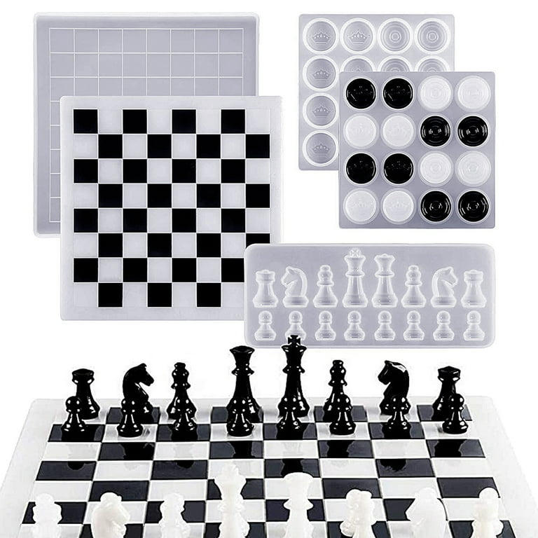 SENHAI chess Resin Mold Set, 1Pc Silicone chess Board Mold and 16 Pcs Full  Size 3D chess Epoxy Molds and checker Resin casting M