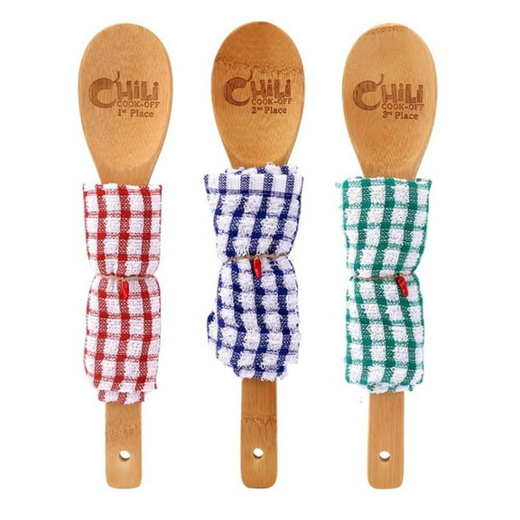 3pcs Chili Cook Prizes, 1st 2nd 3rd Place Wooden Spoon Award Cooking Trophy Set Chili Cookoff Decorations