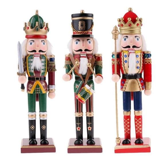 3pcs Christmas Decor Wooden Nutcracker Figurine Puppet Doll Toys 30cm/11.8''