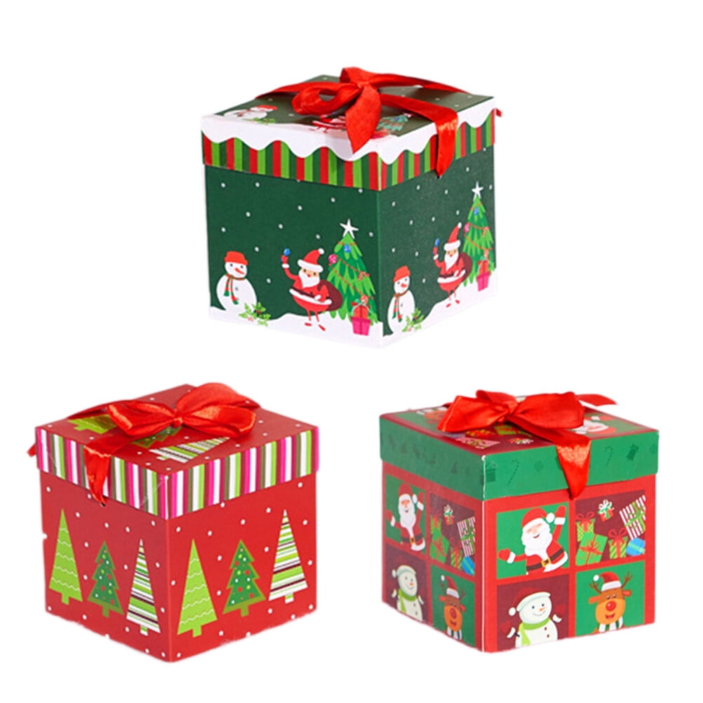 3pcs Christmas Gift Box Square Paper Candy Boxes Cartoon Xmas ...