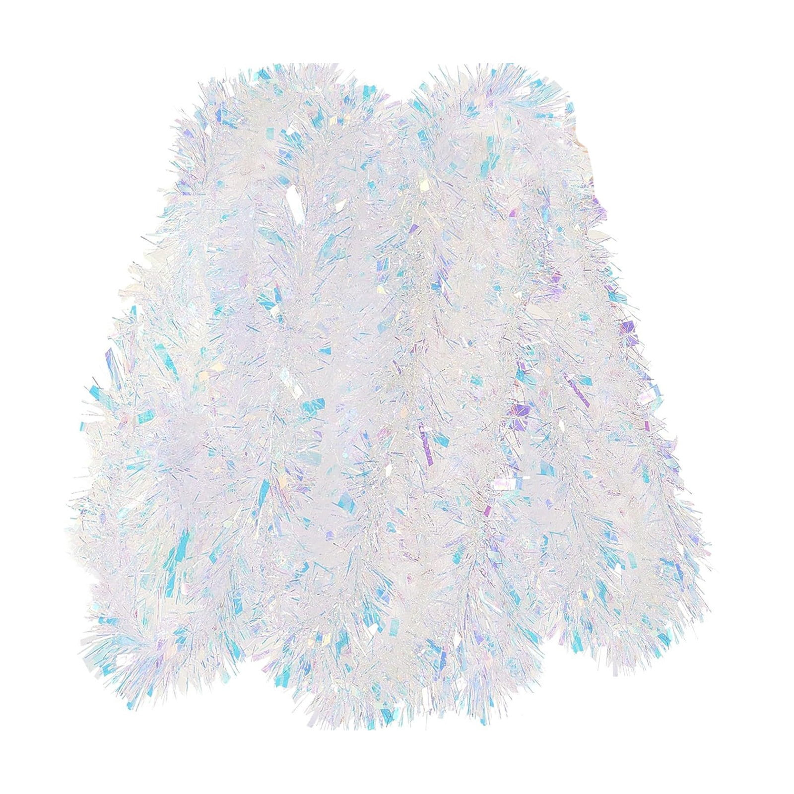 3pcs Christmas Iridescent Tinsel Garland 6.6ft White Metallic Foil Twist Garlands Rainbow Film Tinsels for Wedding Birthday Fireplace Mantle Decor