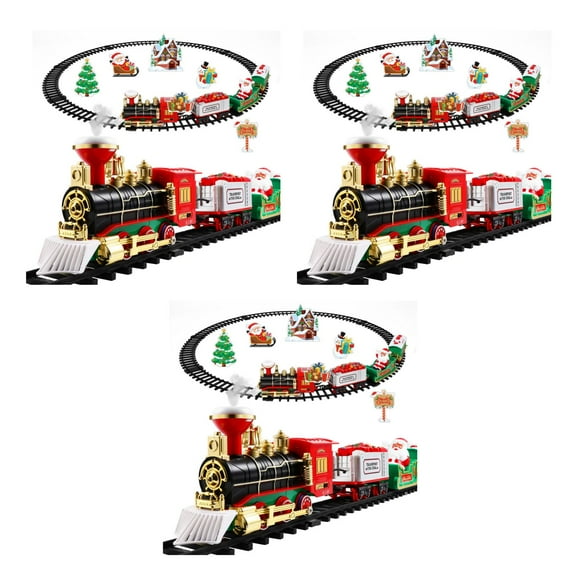 3pcs Christmas Railway Train Set with 47.2" Railway Track & 4 Cars Lights and Sounds Railway,Battery Operated Locomotive Engine Play Set
