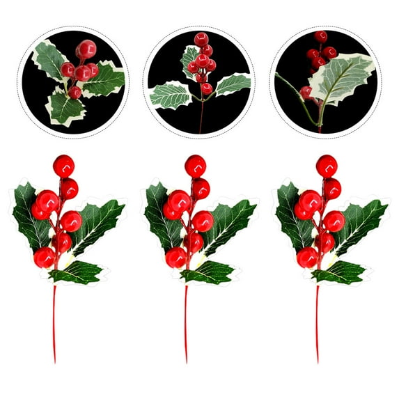 RENACLIPY PVC Christmas Cherries Branches Beautiful Color for Holiday Party Decorations 3Pcs