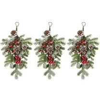 3pcs Christmas Teardrop Swag Garland Artificial Winter Greenery with Red Berries Pine Cones, Rattan Hanging Decor for Wall Door Window, Festive Holiday Decoration for Front Door Home Decor