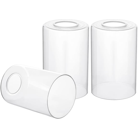3pcs Clear Glass Lamp Shade Glass Fixture Replacement Globe Shades Cylindrical Light Cover 1-5/8" Fitter Opening for Threaded