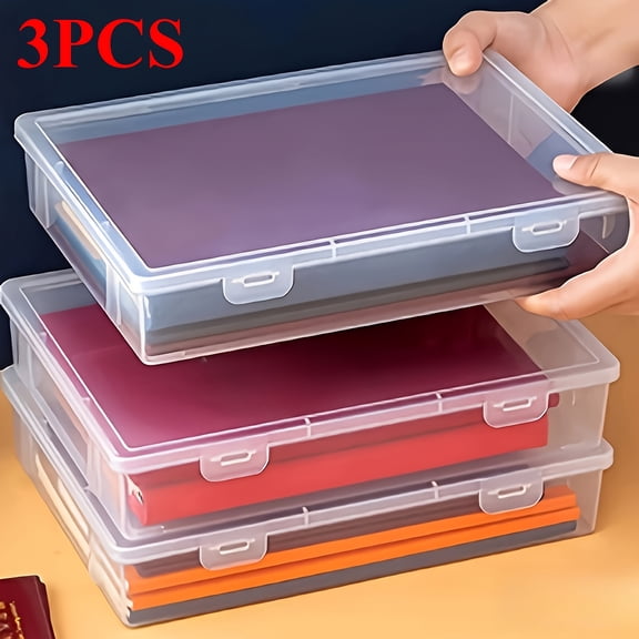 3pcs Clear Plastic Storage Bins, A5 Size Transparent Plastic Organizer, Flip-Top Stackable Storage Box with Label Holders, Desktop Document Organizer for Office & Home
