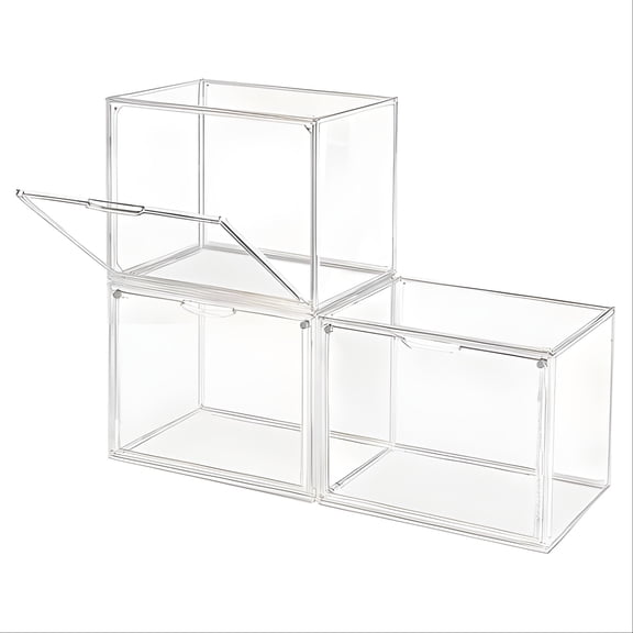 3pcs Clear Storage Bins with Lids, Stackable Interlock Clear Storage Boxes, Magnetic Lid Anti-Yellow PET Display Cases 14.17×8.66×10.61in for Collectibles Sneakers Cosmetics Handbags