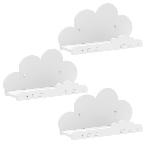 3pcs Cloud Shape Floating Shelf Wall Mounted Storage Shelf Easy Install Nursery Wall Display Rack with Screw for Children Room Bedroom Living Room White