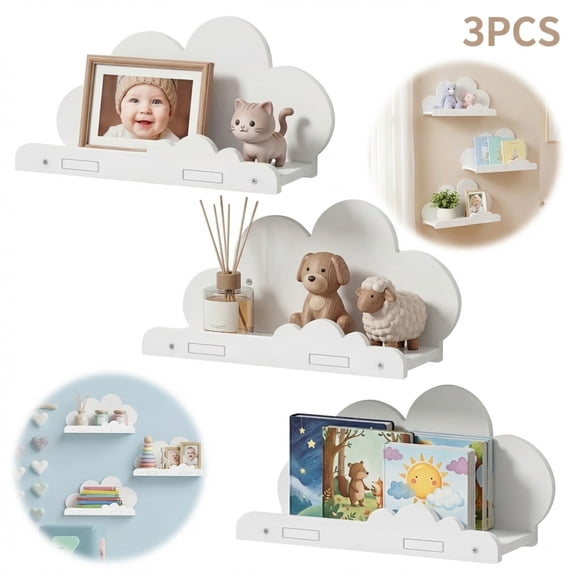 3pcs Floating Cloud Shelves for Wall White Wavy Small Floating Shelves for Bathroom Living Room Bedroom Corner Nursery Decor Easy Install
