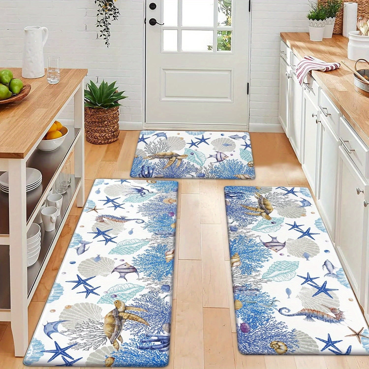 3pcs Coastal Style Kitchen Mat Set - Nautical Theme, with High Quality ...