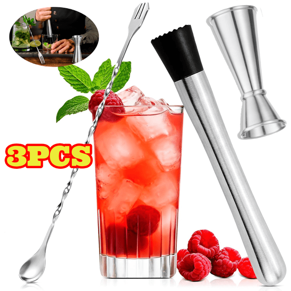 3pcs Cocktail Shaker Set with Measuring Cup, 2-in-1 Fork & Ice Pick, Bar & Kitchen Essential Tool, Professional Drink Mixer Set