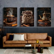 3pcs Coffee Bar Kitchen or Dining Room Decor Coffee Beans in Sockcloth Coffee Maker Canvas Painting Poster Wall Art Room Home Living Room Wall Decor Art Gift Frameless