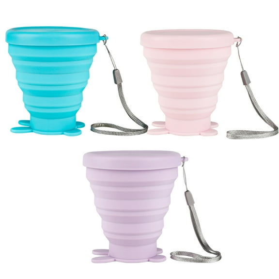 3pcs Collapsible Coffee Cups for Travel- Silicone Folding Camping Cup Sport Bottle with Lids