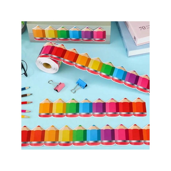 3pcs Colored Pencil Border Roll Self Adhesive Bulletin Board Decoration For Office Classroom And Home Use