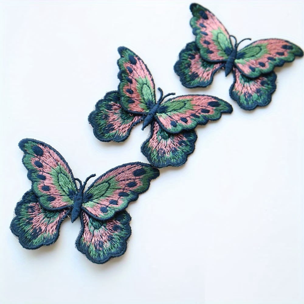 3pcs Colorful Butterfly Embroidered Applique - Double Layer Water Soluble Sew On Embroidery Patch for Clothing, Skirts, Shoes, and Hats - Decorative Sewing Accessories
