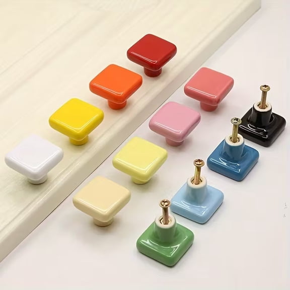 3pcs Colorful Ceramic Cabinet Door Handles - Modern Square Design for Wardrobes & Drawers, Easy Installation Included