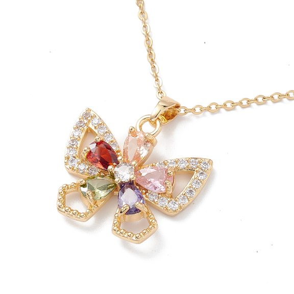 3pcs Colorful Cubic Zirconia Pendant Necklace Golden 304 Stainless Steel Jewelry for Women Butterfly 16.06 inch(40.8cm)