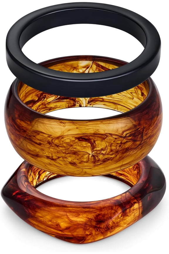 3pcs Colorful Resin Acrylic Bangle Bracelets Set for Women Wide Chunky Acrylic Bracelets Stackable Geometric Acetate Resin Bangles Stack Plastic Statement Bracelet