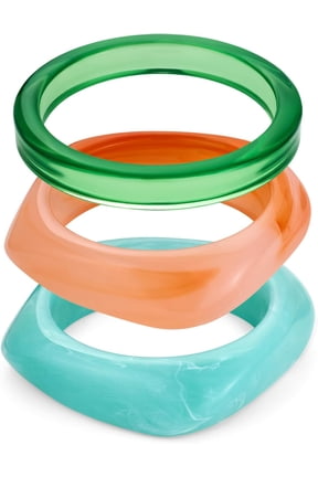 3pcs Colorful Resin Acrylic Bangle Bracelets Set for Women Wide Chunky Acrylic Bracelets Stackable Geometric Acetate Resin Bangles Stack Plastic Statement Bracelet