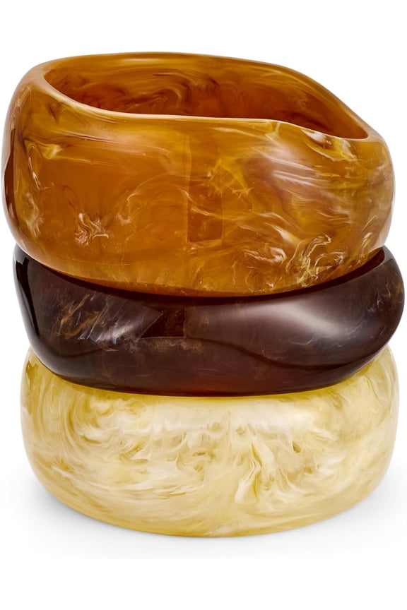 3pcs Colorful Resin Acrylic Bangle Bracelets Set for Women Wide Chunky Acrylic Bracelets Stackable Geometric Acetate Resin Bangles Stack Plastic Statement Bracelet