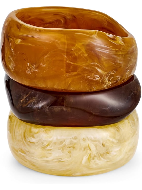 3pcs Colorful Resin Acrylic Bangle Bracelets Set for Women Wide Chunky Acrylic Bracelets Stackable Geometric Acetate Resin Bangles Stack Plastic Statement Bracelet