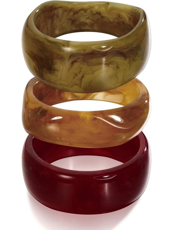 3pcs Colorful Resin Acrylic Bangle Bracelets Set for Women Wide Chunky Acrylic Bracelets Stackable Geometric Acetate Resin Bangles Stack Plastic Statement Bracelet