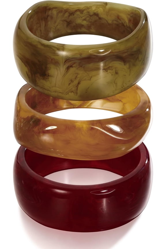 3pcs Colorful Resin Acrylic Bangle Bracelets Set for Women Wide Chunky Acrylic Bracelets Stackable Geometric Acetate Resin Bangles Stack Plastic Statement Bracelet