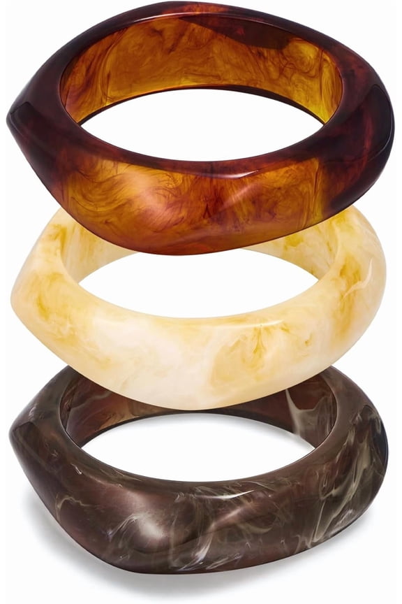 3pcs Colorful Resin Acrylic Bangle Bracelets Set for Women Wide Chunky Acrylic Bracelets Stackable Geometric Acetate Resin Bangles Stack Plastic Statement Bracelet
