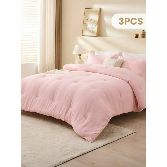3pcs Comforter Set, Bedding, Cozy And Warm Bedding, Solid Color, Easy Care And Comfortable, Breathable Bed Set, For Twin, Full, King