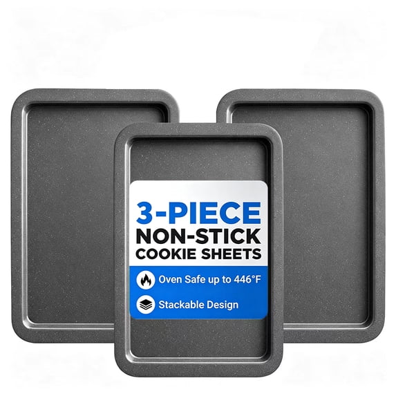 3pcs Commercial Quality Baking Sheet Pan Set, Carbon Steel Cookie Sheet, Warp Resistant Baker's Half Sheet Pan, Cookie Tray Pans for Baking, Roasting Dishwasher Safe gray