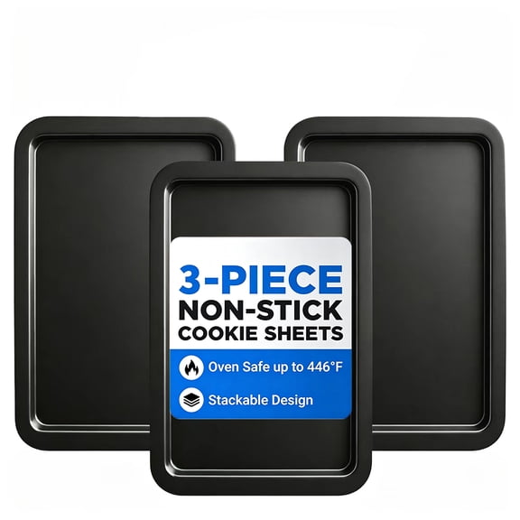 3pcs Commercial Quality Baking Sheet Pan Set, Carbon Steel Cookie Sheet, Warp Resistant Baker's Half Sheet Pan, Cookie Tray Pans for Baking, Roasting Dishwasher Safe gold