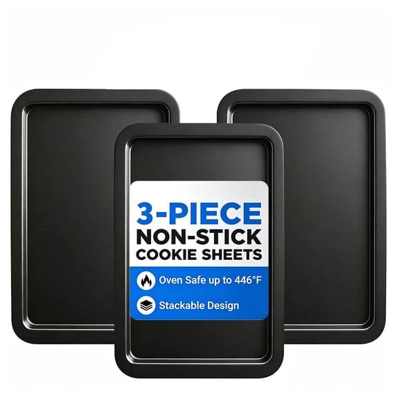 3pcs Commercial Quality Baking Sheet Pan Set, Carbon Steel Cookie Sheet, Warp Resistant Baker's Half Sheet Pan, Cookie Tray Pans for Baking, Roasting Dishwasher Safe gold