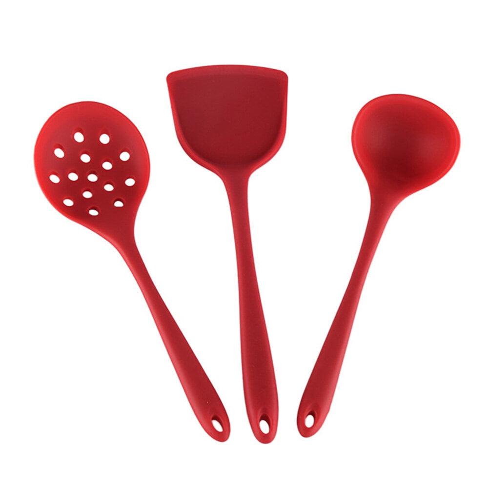 Red Silicone Non-Stick Cooking Utensils Set, 3 Pieces