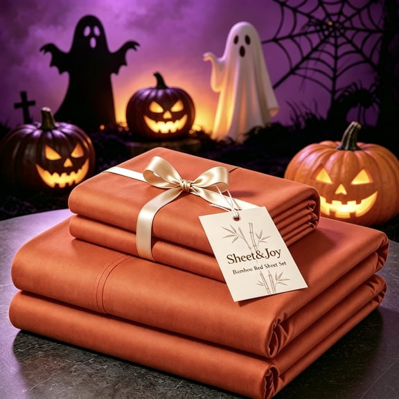3pcs Cooling Sheet Set, Orange-Red Twin,Halloween-Themed Bedroom Decor Smooth And Skin-Friendly Suitable for All Seasons Hotel And Home Use