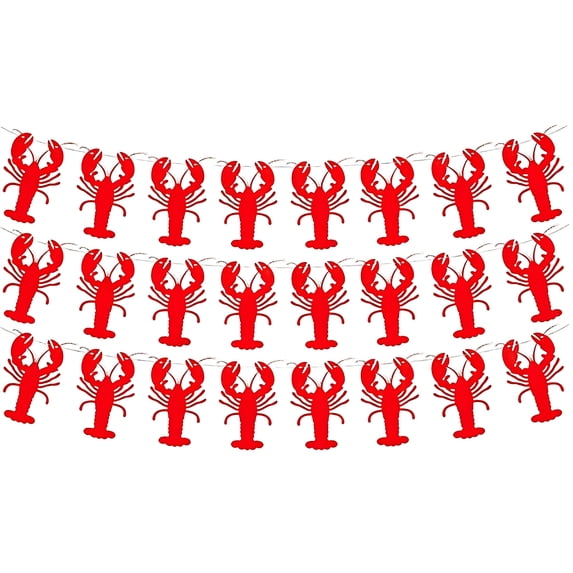 3pcs Creative Cartoon Lobster Banner Garland 82.68in Party Festival Hanging Decor Seafood BBQ Theme for Family Gathering Restaurant Outdoor Decoration