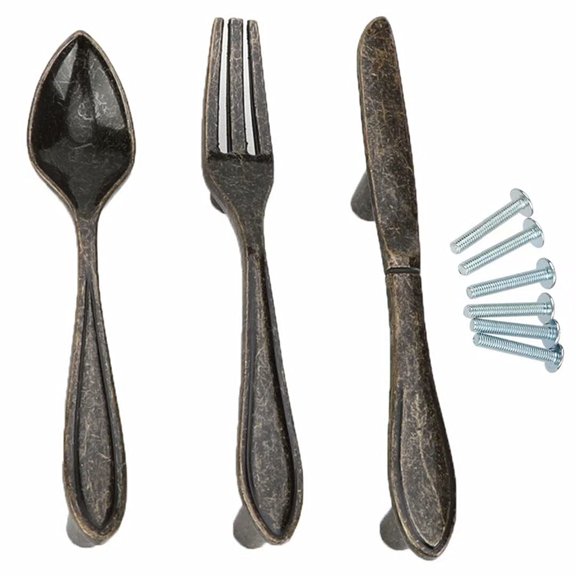 3pcs Creative Cutlery Cabinet Pulls 3" Hole Center Kitchen Knife Spoon Fork Drawer Handles