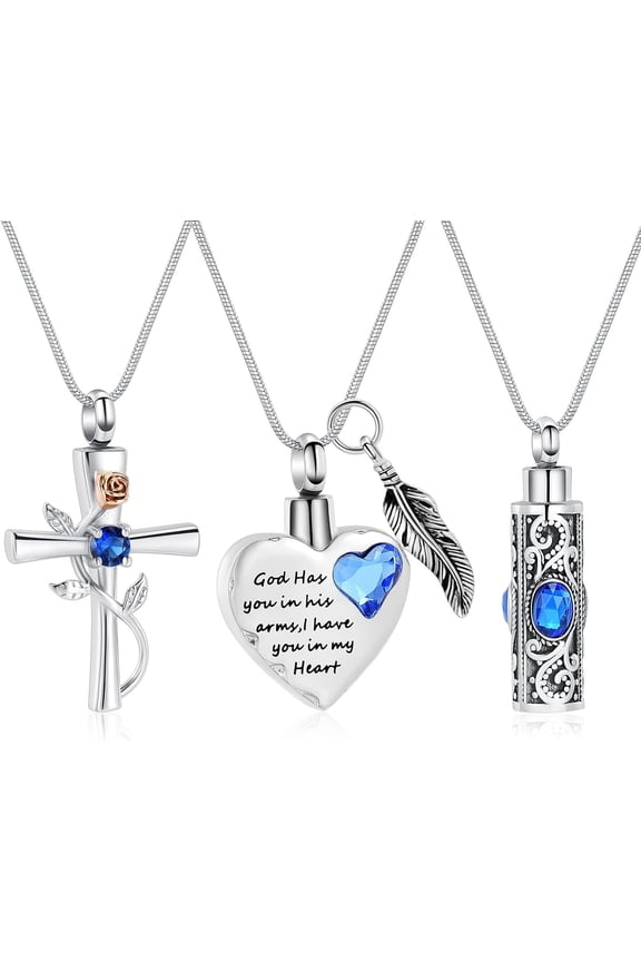 3pcs Cross Heart Cylinder Urn Necklace for Ashes Cremation Jewelry for Ashes for Women Men Vial Memorial Keepsake Locket Pendant