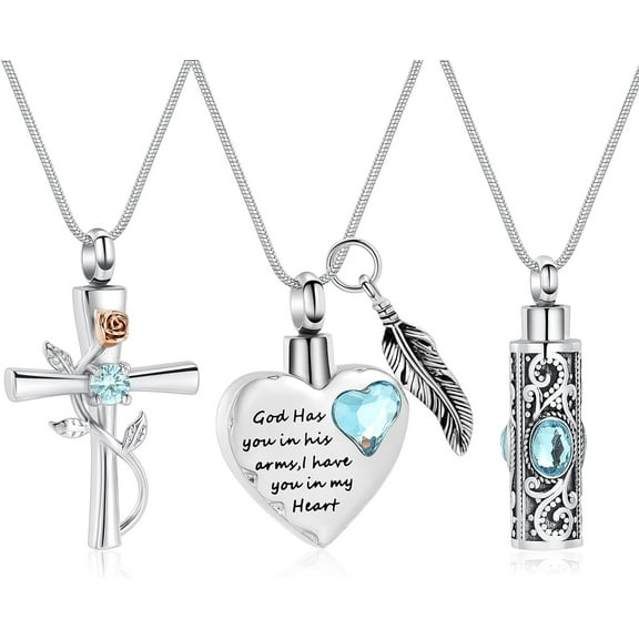 3pcs Cross Heart Cylinder Urn Necklace for Ashes Cremation Jewelry for Ashes for Women Men Vial Memorial Keepsake Locket Pendant