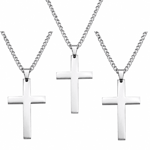 3pcs Cross Necklace, 25 Stainless Steel Mens Cross Pendant Chain Necklace for Men Women Catholic & Christian Religious Jewelry Gift