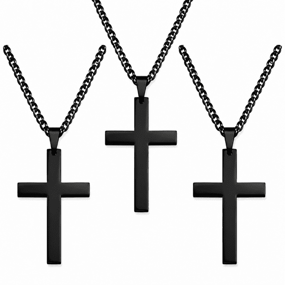 3pcs Cross Necklace, 25 Stainless Steel Mens Cross Pendant Chain Necklace for Men Women Catholic & Christian Religious Jewelry Gift
