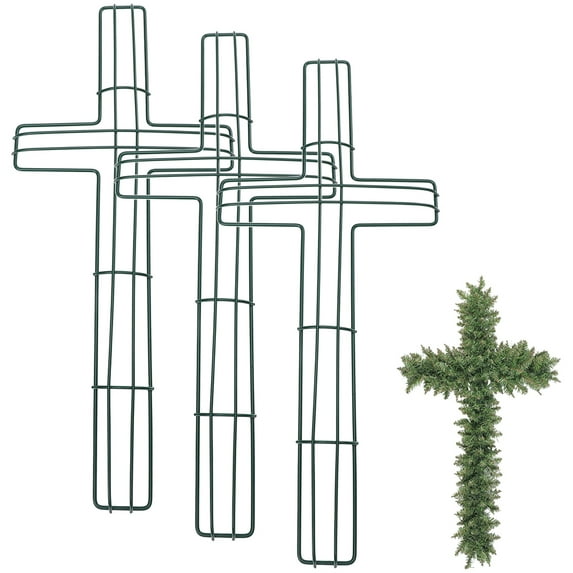 RENACLIPY Wire Cross Wreath Set of 3 Green Simple Design Christmas Decorations for Home Business Holiday Display