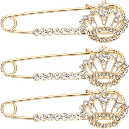 Crown Pin 3pcs Safety Pin Cardigan Clip Shawl Brooches for Women Rhinestone Collar Brooch Headgear Miss Fashion Accessories