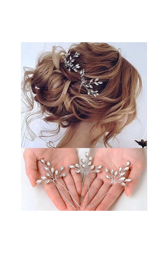 3pcs Crystal Bride Wedding Hair Pins Rhinstones Bridal Hair Accessories Head Piece for Women and Girls (A Silver)