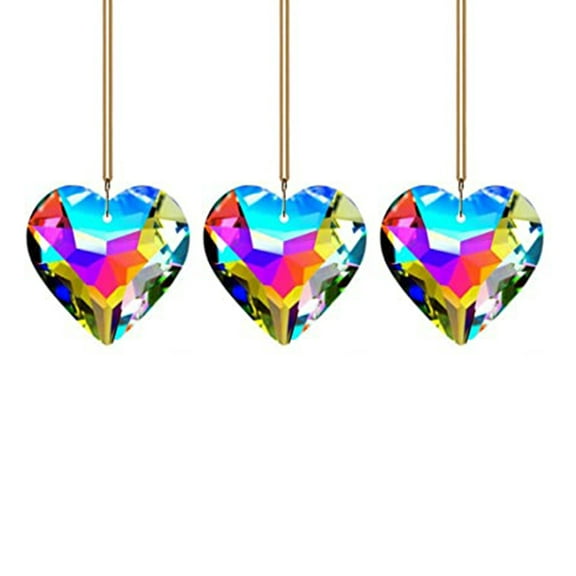 3pcs Crystal Heart Prisms for Chandelier, Window, Garden, Wedding, Party Decoration