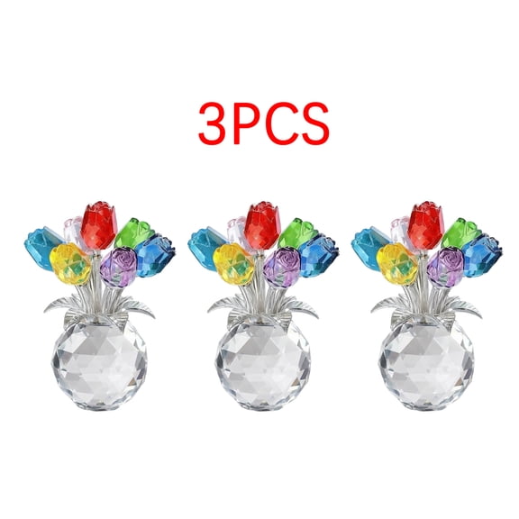 3pcs Crystal Rose Bouquet Decorative Ornament - Glass Material Realistic Flower Figurine, Ideal Romantic Valentine's Day Gift for Lover, Home Desktop, Shelf, or Bedroom Decoration, 3.35*4.33in