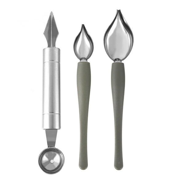 MEIBUTYUP 3pcs Double Head Scooping Spoon Stainless Steel Baking Tools for Home Bakers Silver